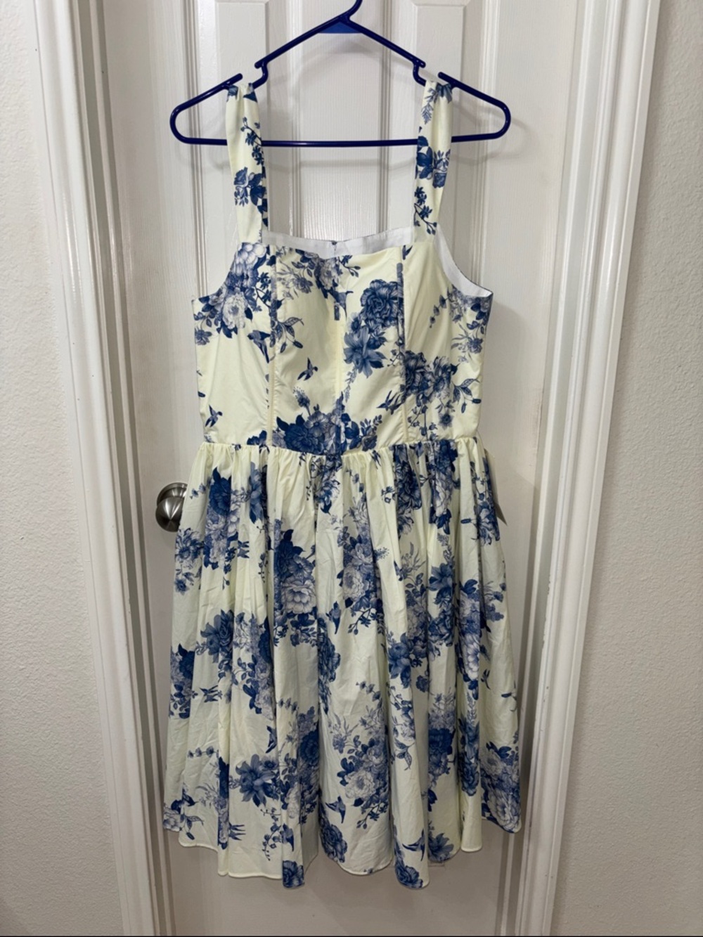 JessaKae White Dress with Blue Floral Print - Picture 4 of 7